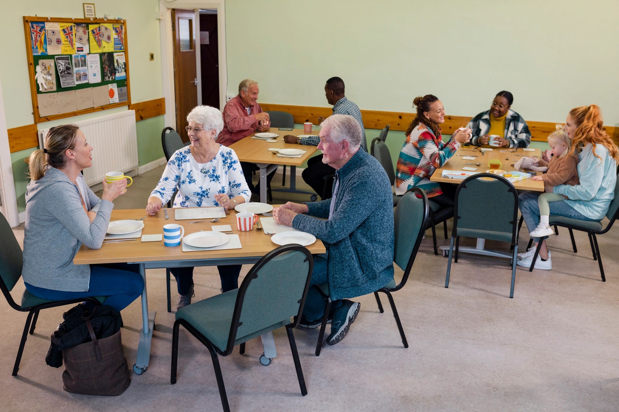Warm community gathering in a welcoming church setting